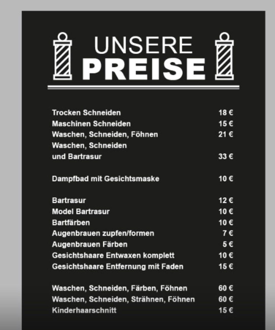 Originaler Elite Friseur Preisaushang